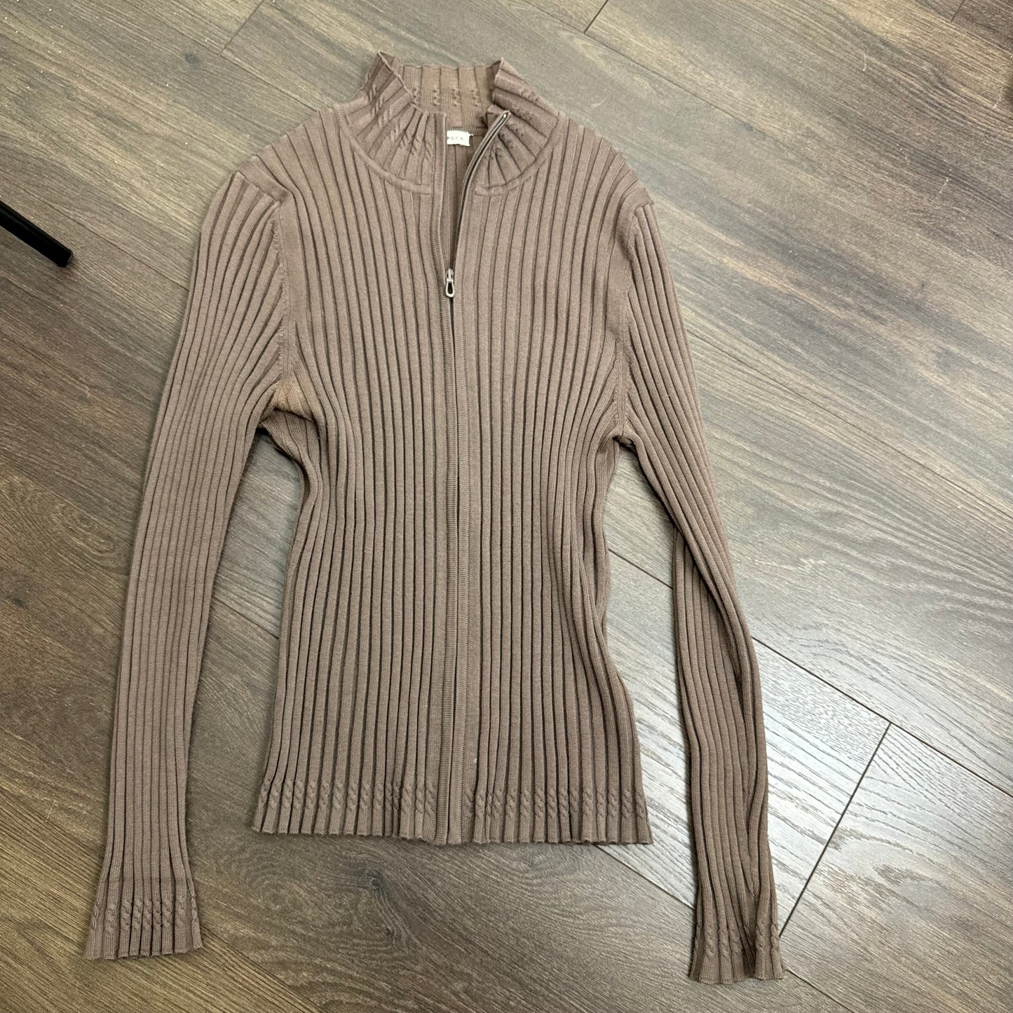 Mocha Brown Fitted Zip Up Sweater