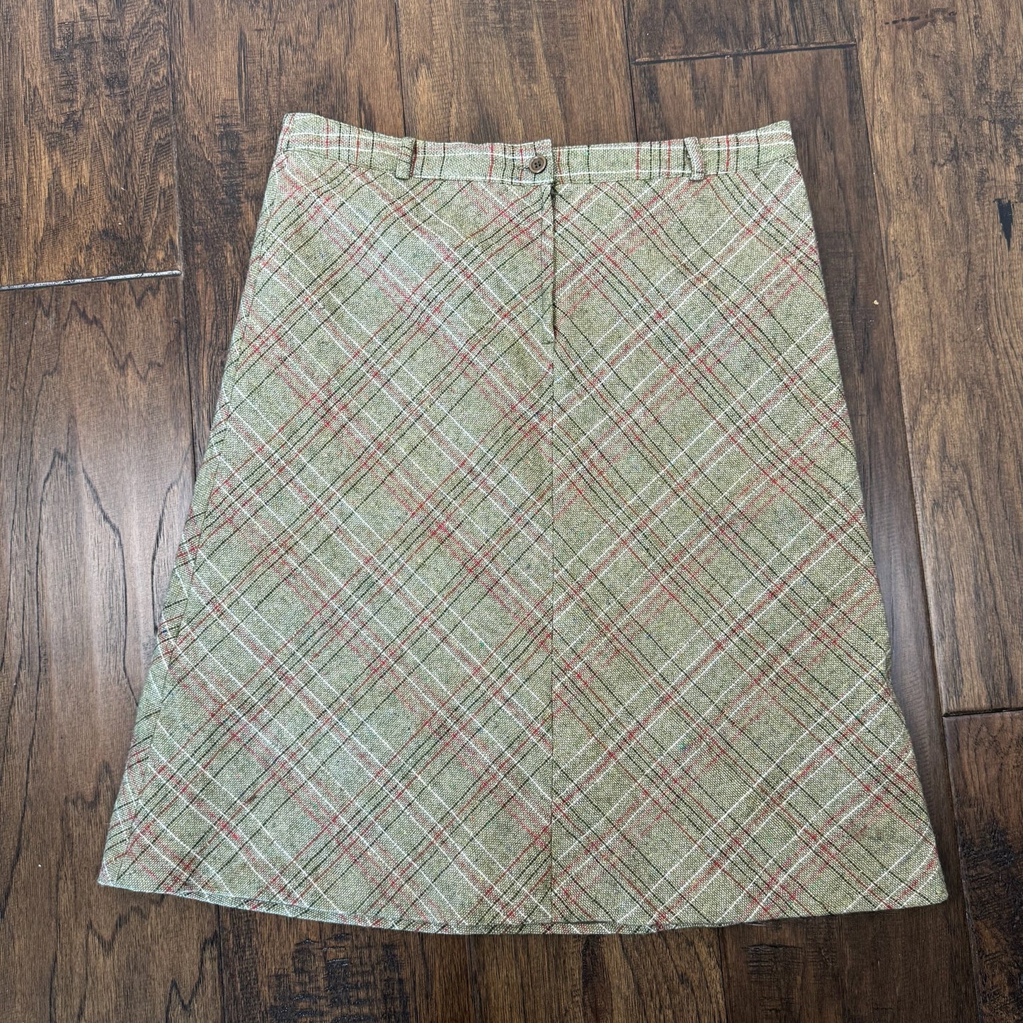 Vintage Green Plaid Midi Skirt