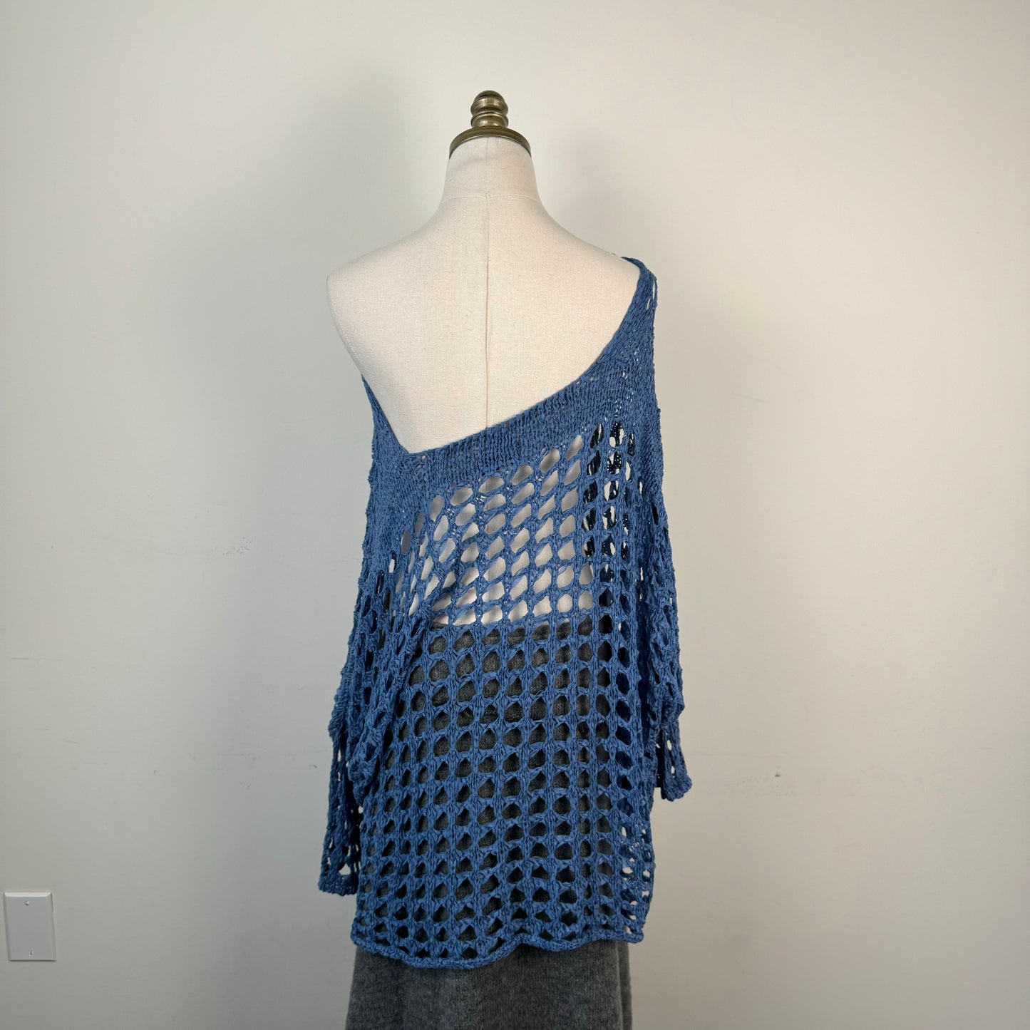 Blue Crochet Off Shoulder Shrug Sweater