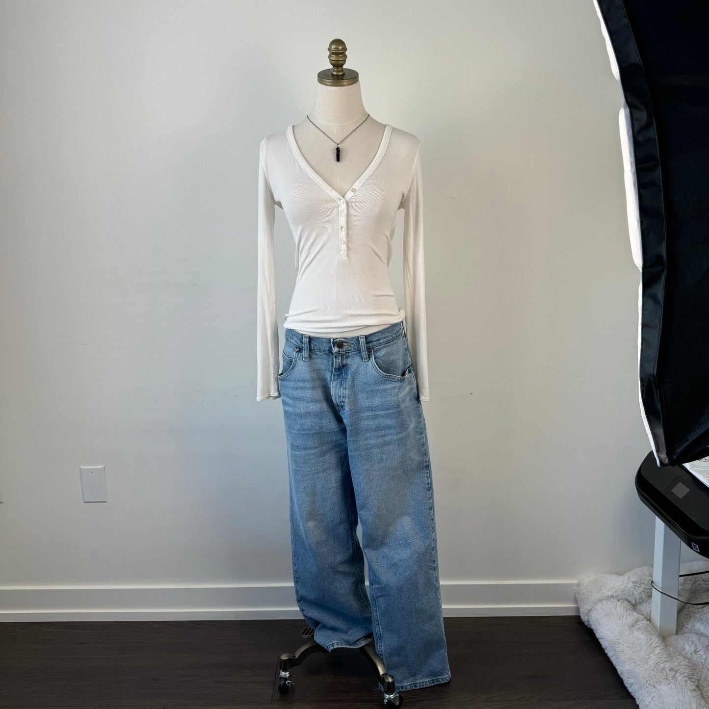 Cream Henley Long Sleeve Top