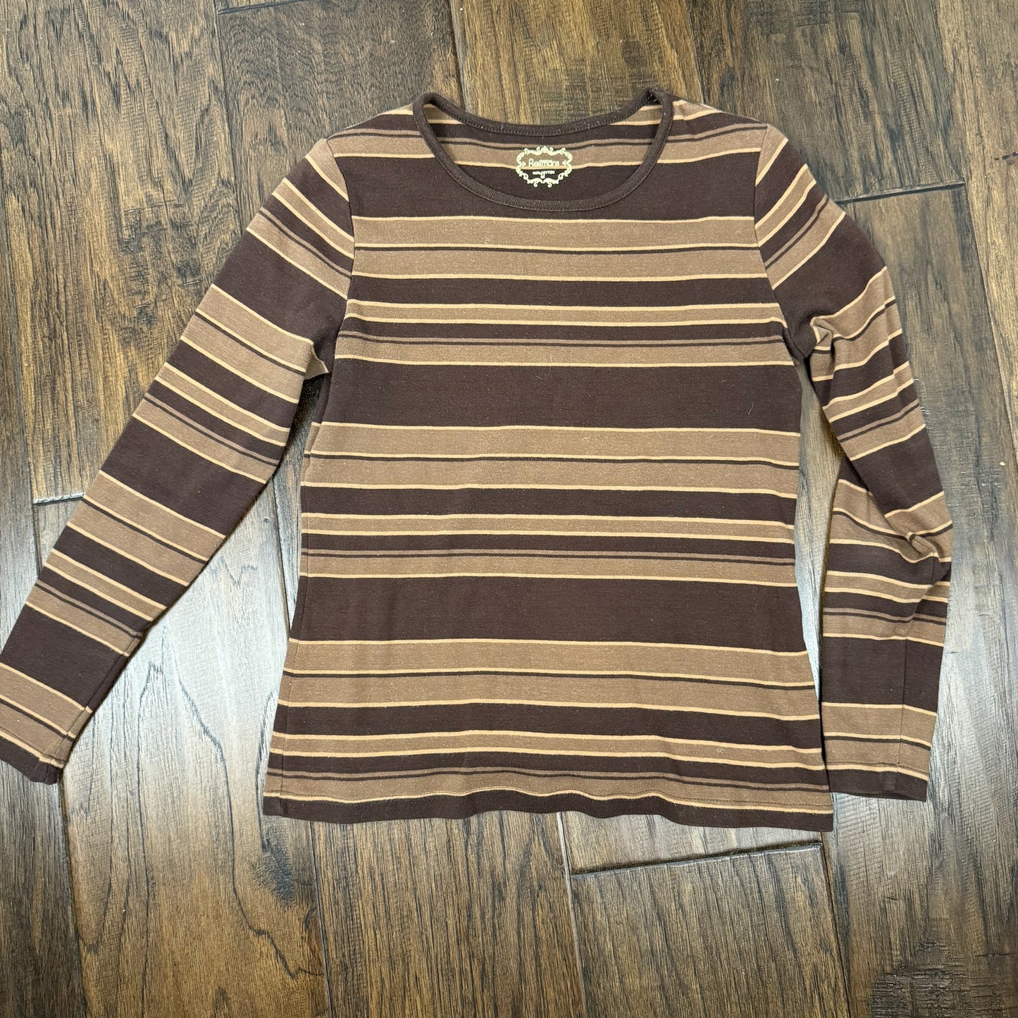 Brown Striped Fitted Long Sleeve Top