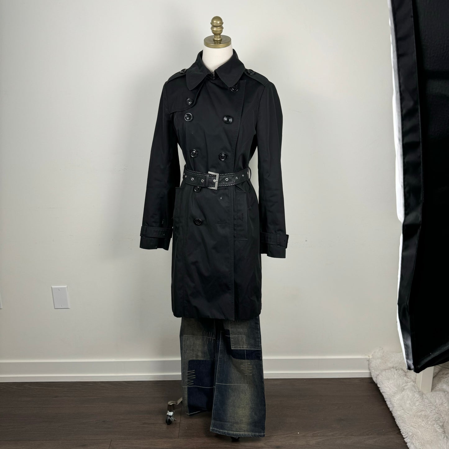 London Fog Black Double Breasted Trench Coat