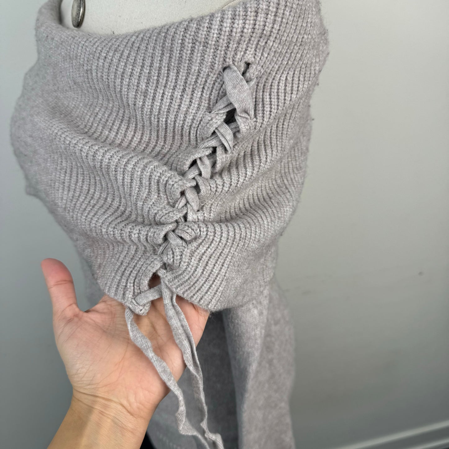 Off Shoulder Lace Up Knit Sweater