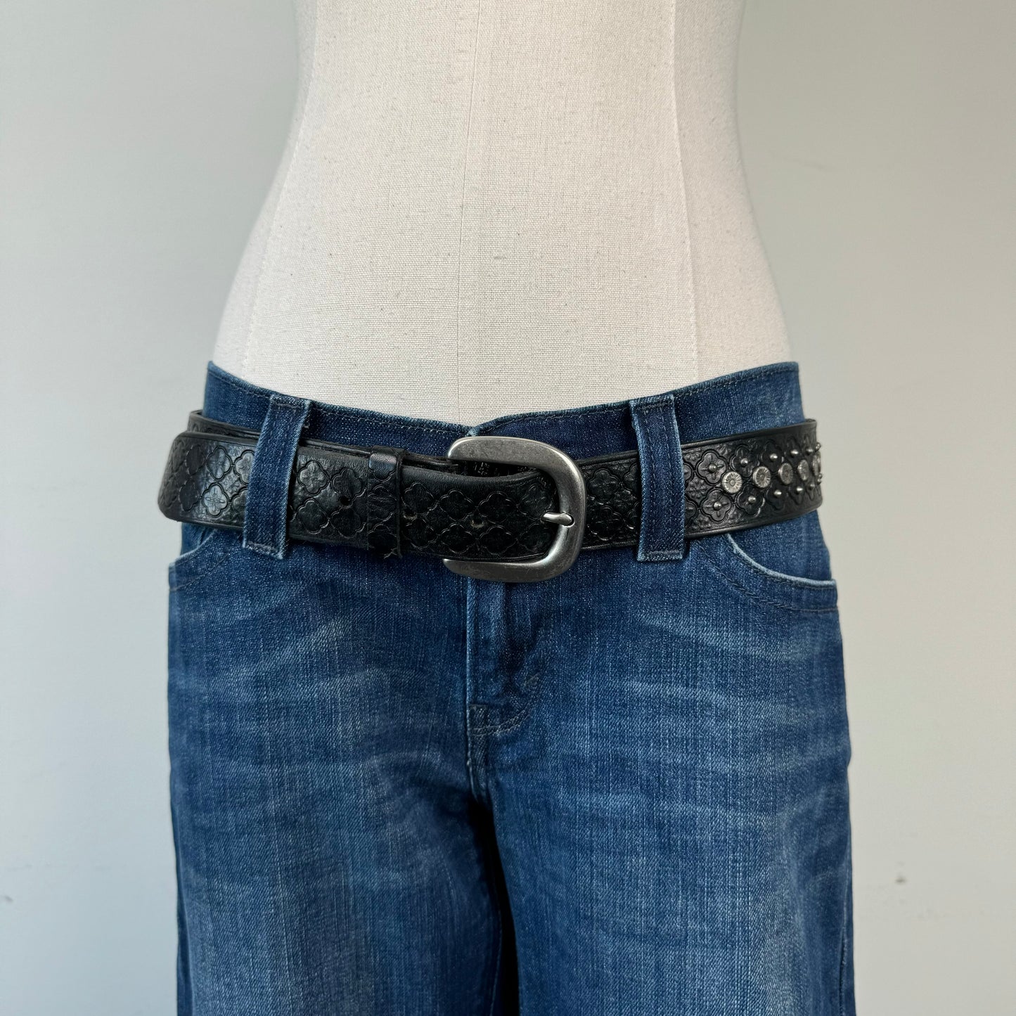 Black Studded Silver Buckle Leather Belt