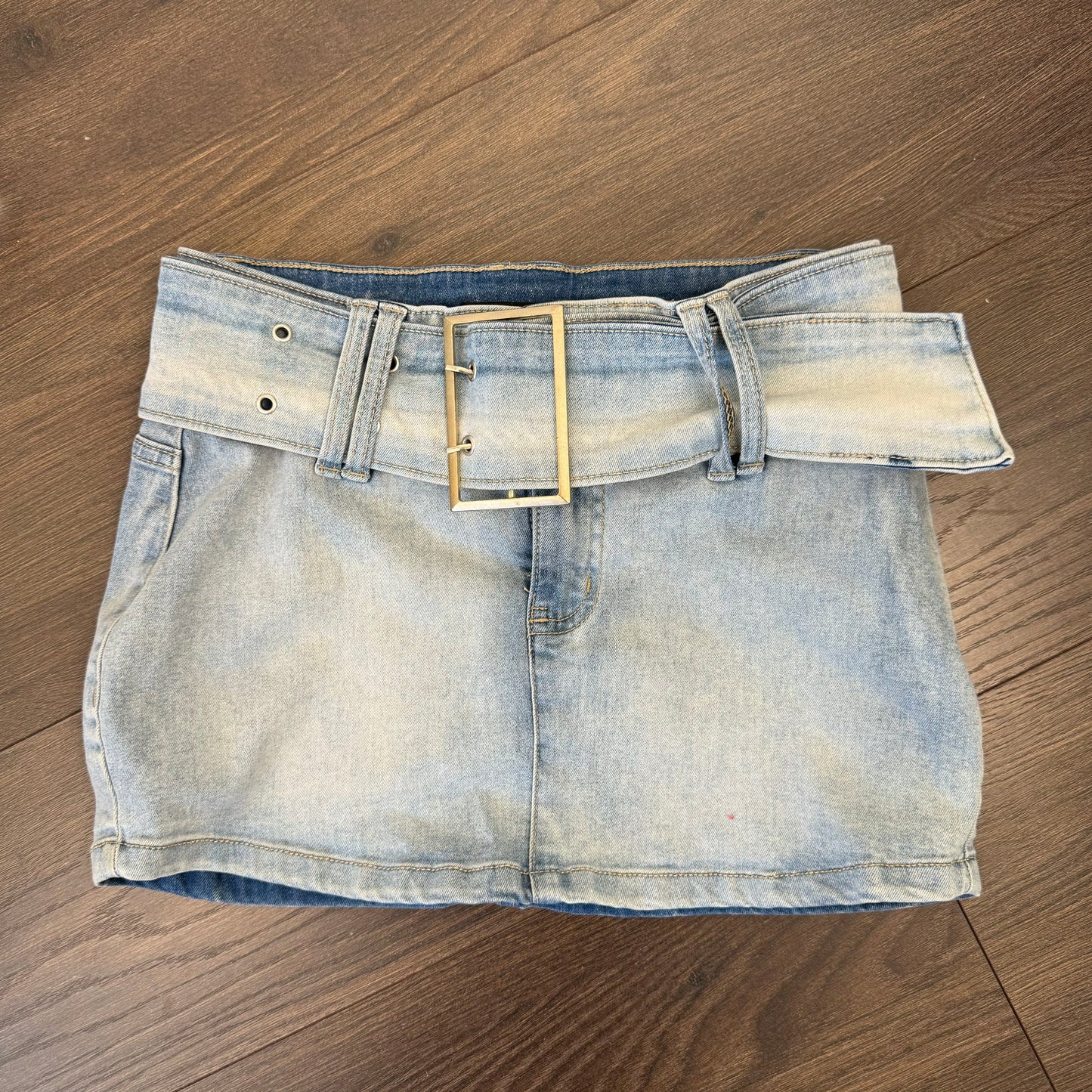Y2K Belted Denim Mini Skirt