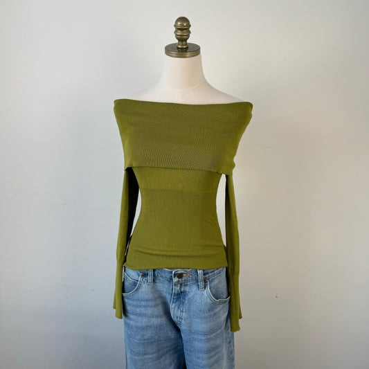 Charlotte Russe Green Off Shoulder Sweater