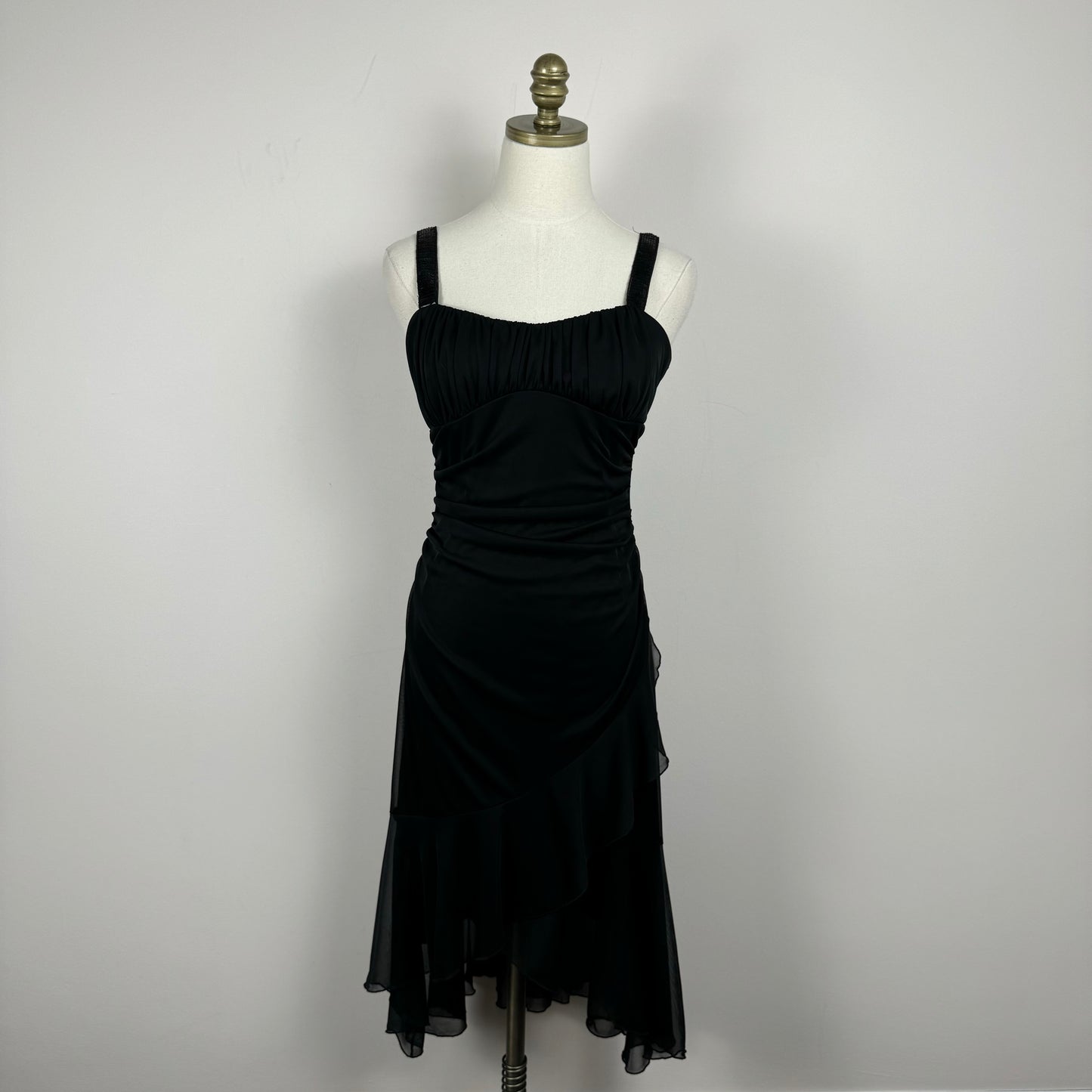 Vintage Black Mesh Overlay Midi Dress