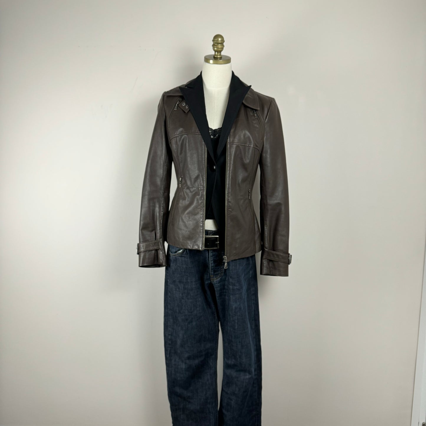 Danier Brown Buckled Moto Leather Jacket