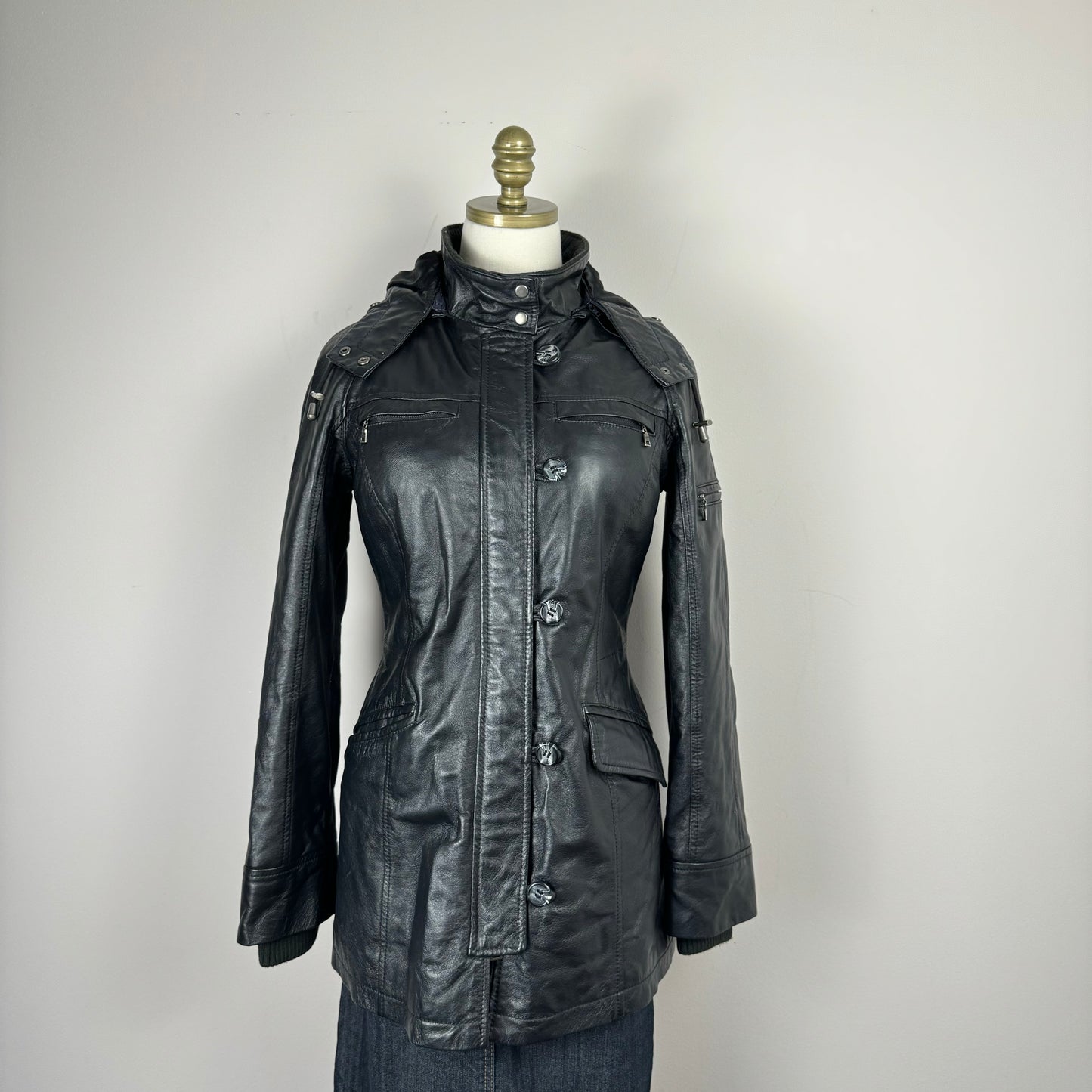 Danier Long Black Leather Jacket