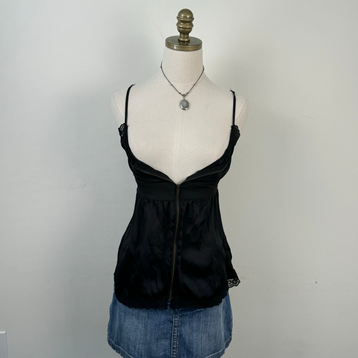 Black Satin Lace Babydoll Top