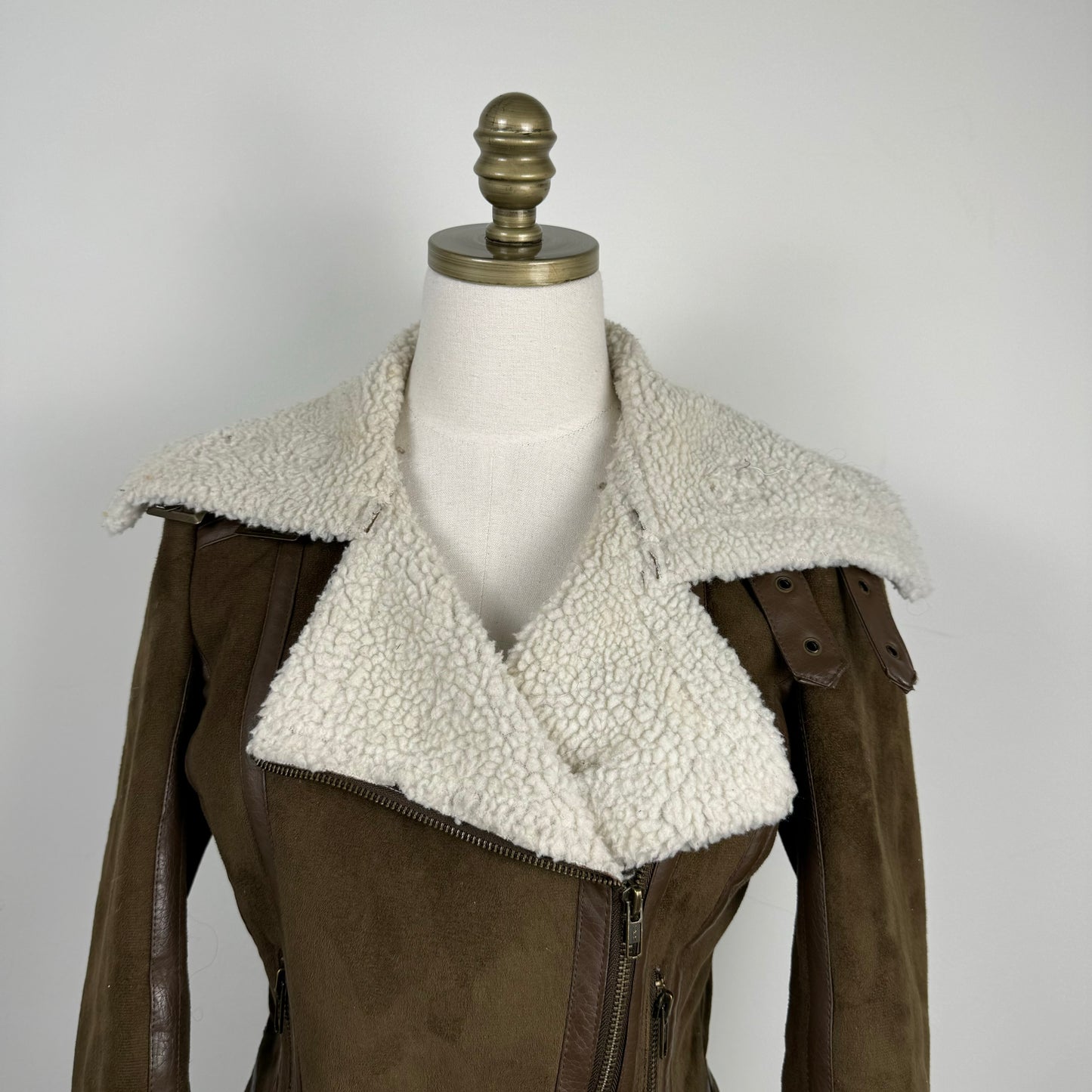 Brown Shearling Suede Moto Jacket