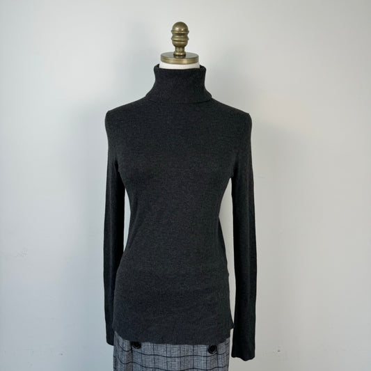 Dark Grey Turtleneck Knit Long Sleeve Top