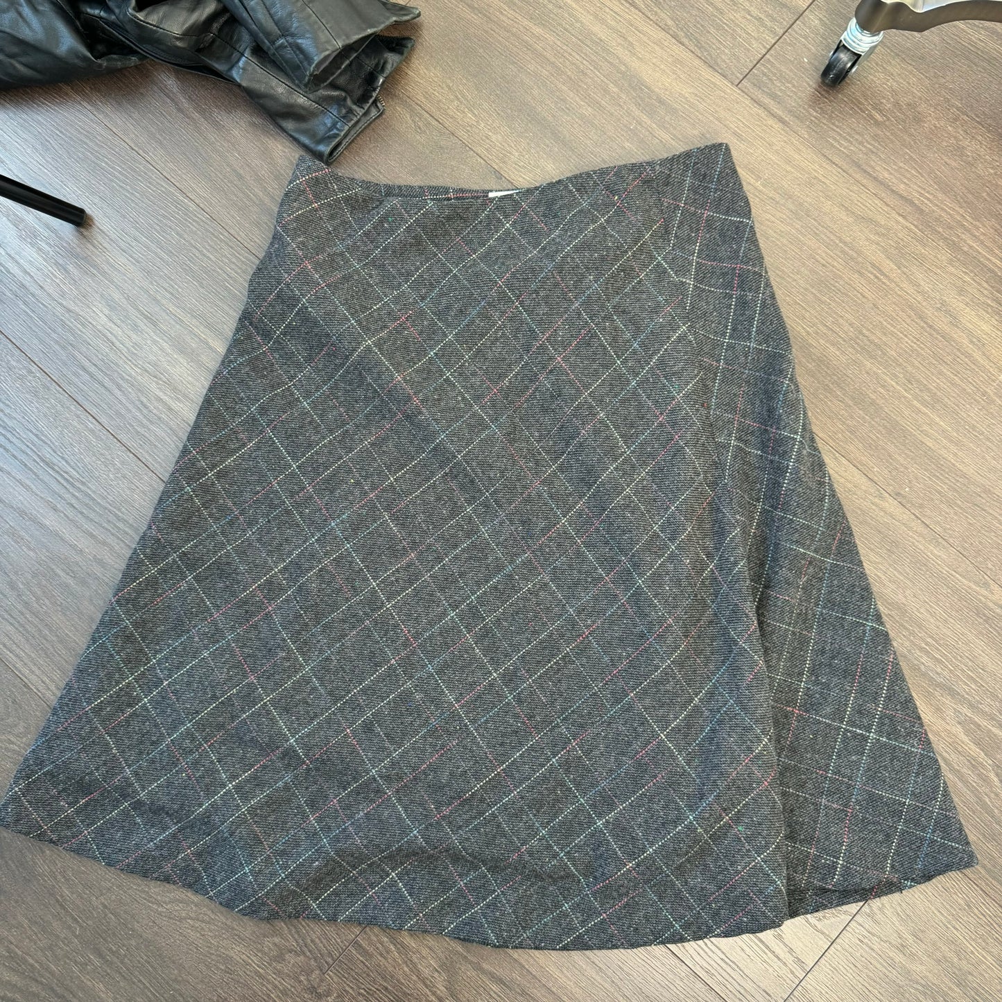 Dark Grey Wool Blend Midi Skirt