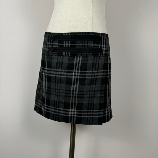 Grey and Black Plaid Mini Skirt