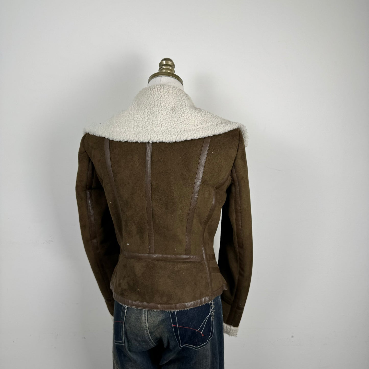 Brown Shearling Suede Moto Jacket