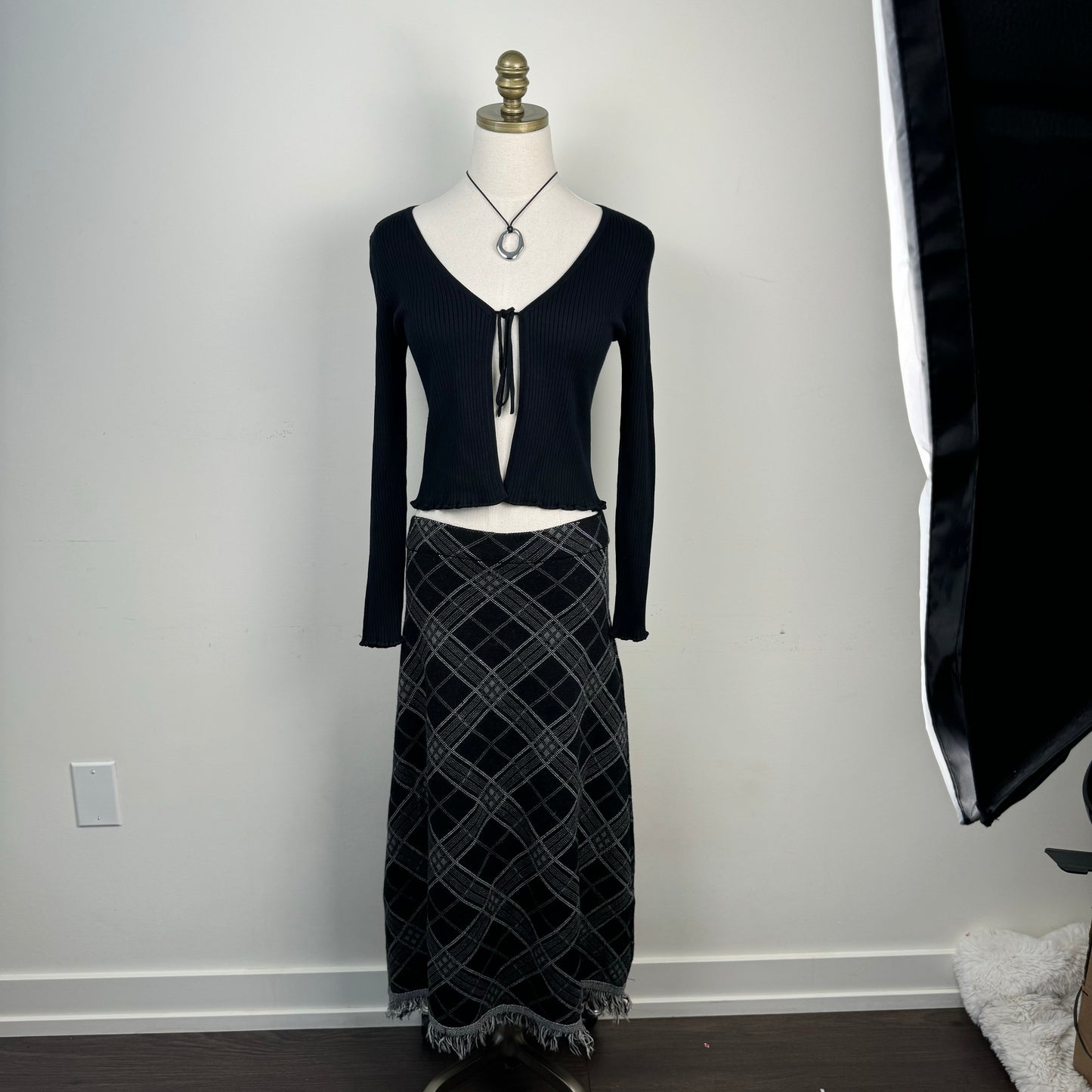 Black Open Front Tie Up Fitted Cardigan