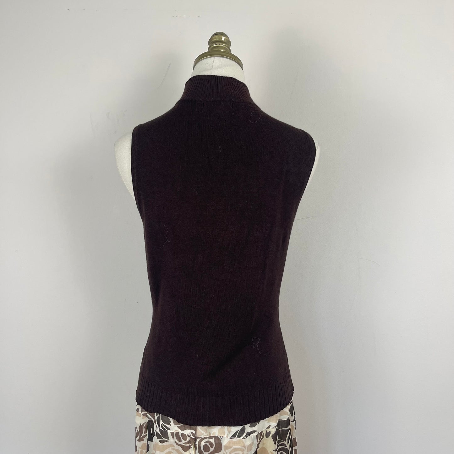 Brown Knit Sleeveless Turtleneck Top