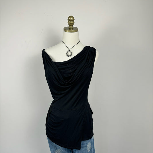 BCBG Black Off Shoulder Asymmetric Cowl Neck Top