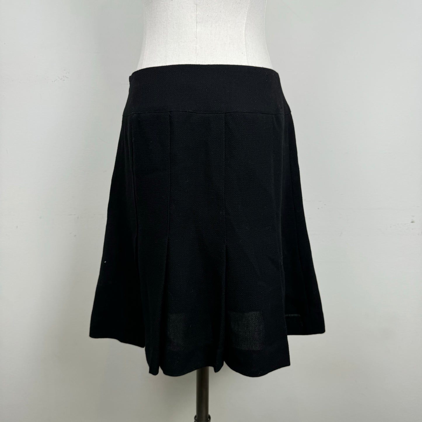 Vintage Black Wool Pleated Midi Skirt
