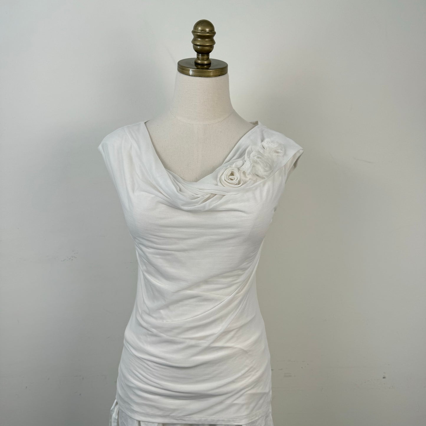 White Floral Chiffon Cowl Neck Top