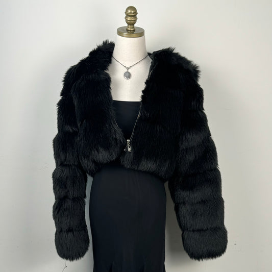 Black Faux Fur Cropped Jacket