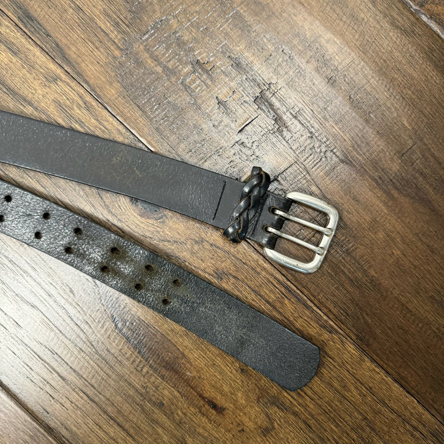 Dark Brown Silver Buckle Leather Belt