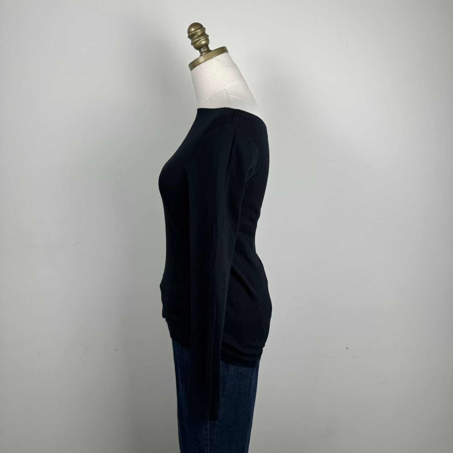 Black Boat Neck Long Sleeve Top