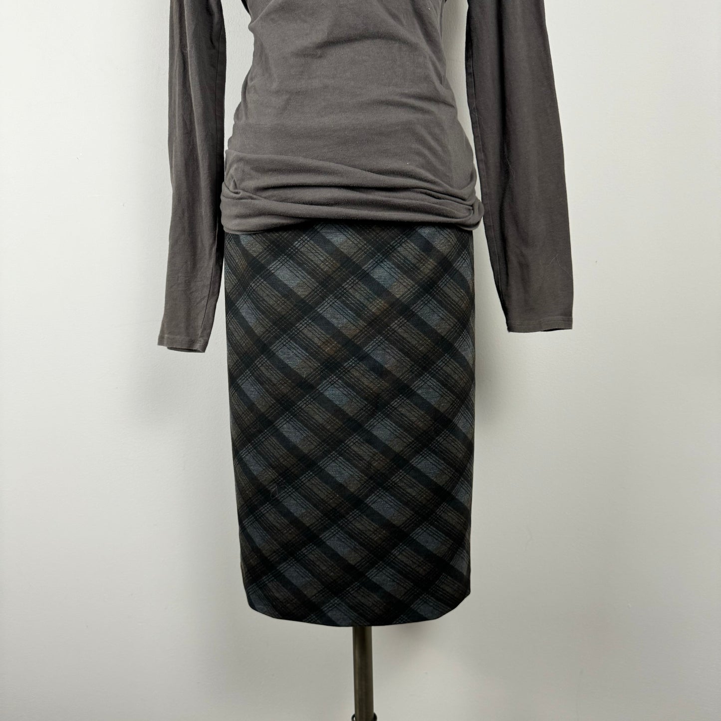 Vintage Plaid Grey Brown Midi Skirt