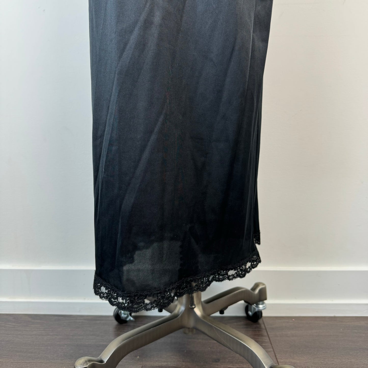 Satin Lace Trim Midi Skirt