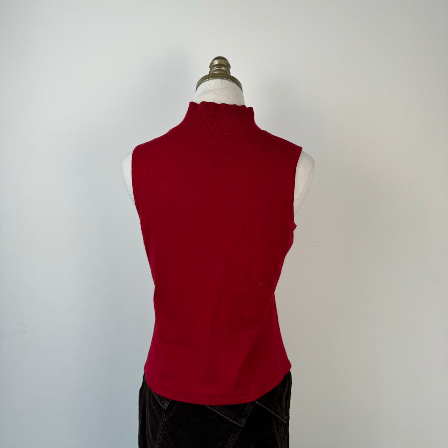 Red Sleeveless Turtleneck Knit Top