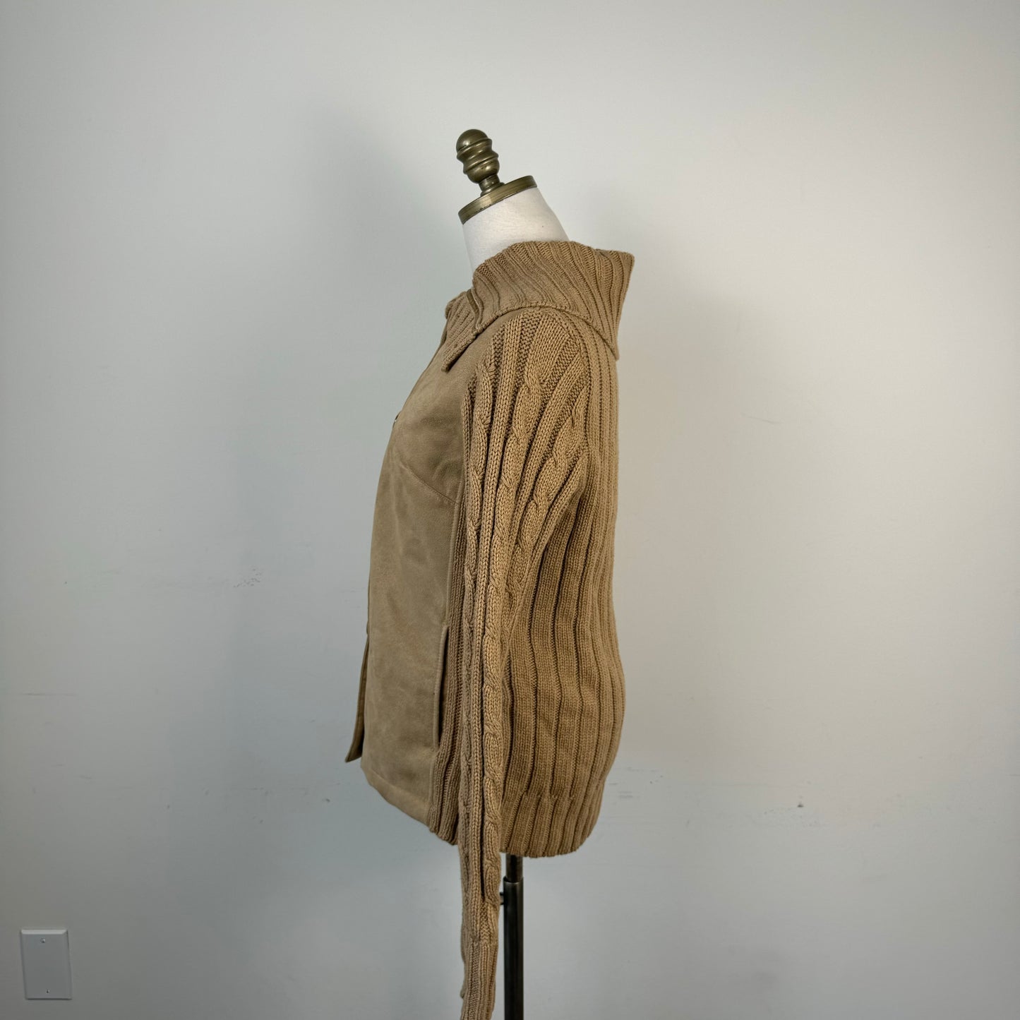 Vintage Tan Suede Cable Knit Button Up Jacket