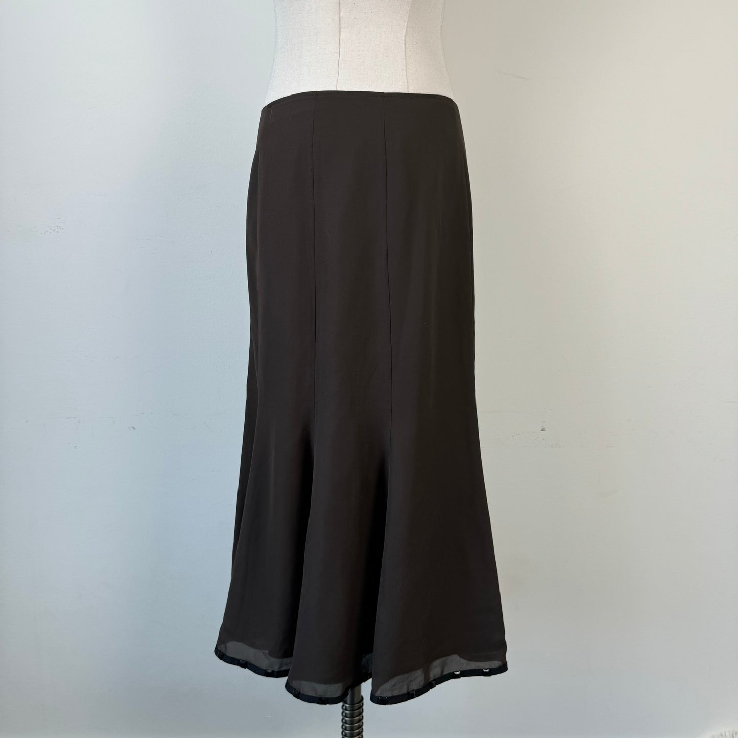 Brown Chiffon Mesh Overlay Midi Skirt