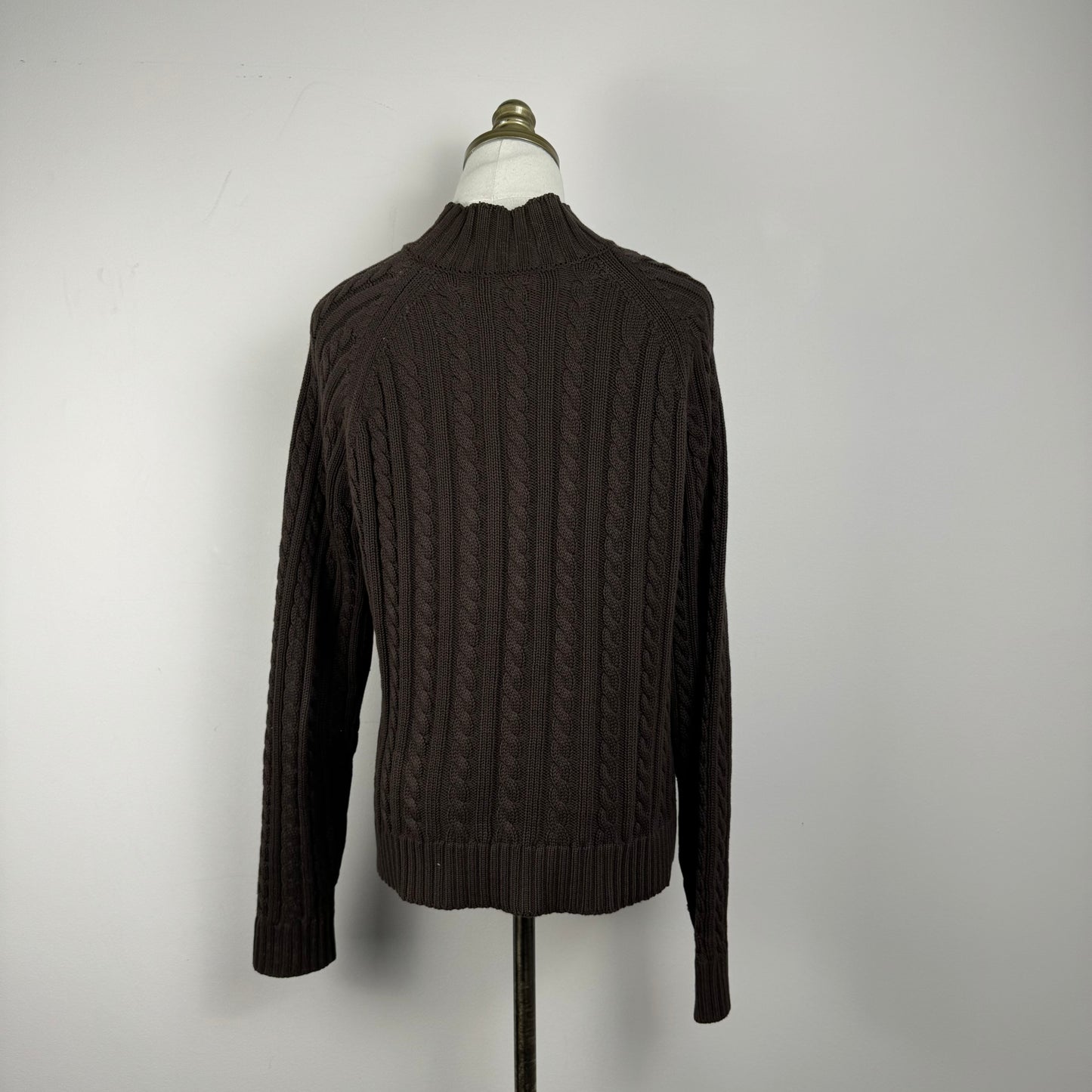 Vintage Brown Cable Knit Zip Up Sweater