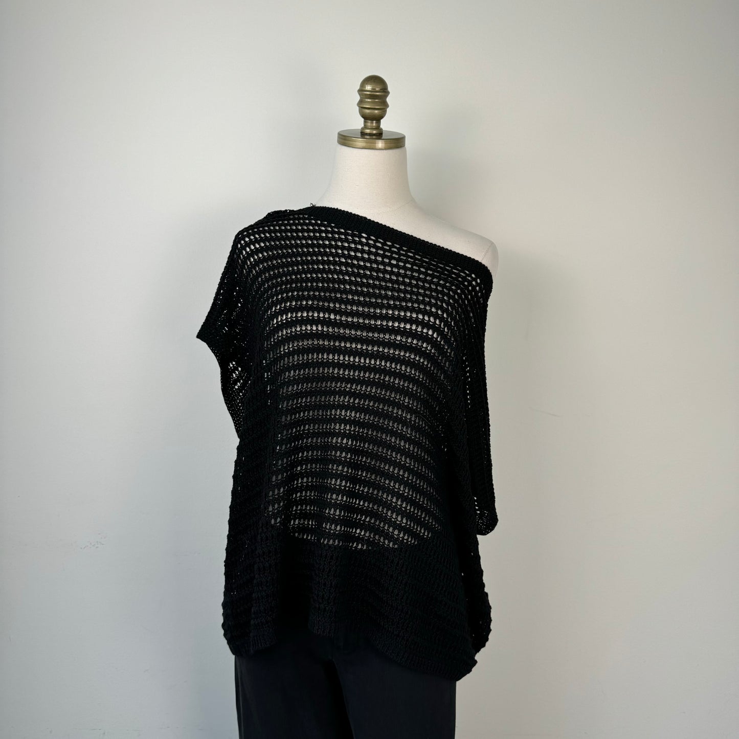Black Off Shoulder Knit Poncho
