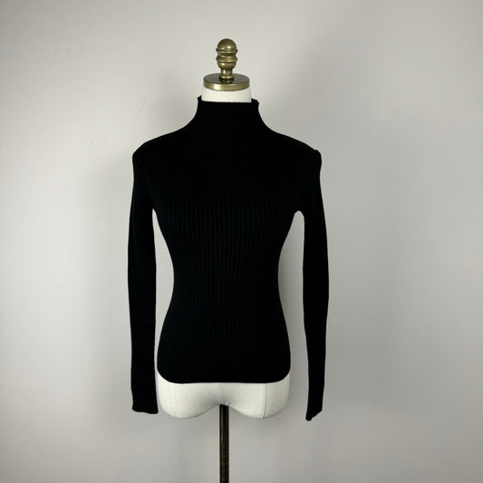 Black Mock Neck Fitted Sweater