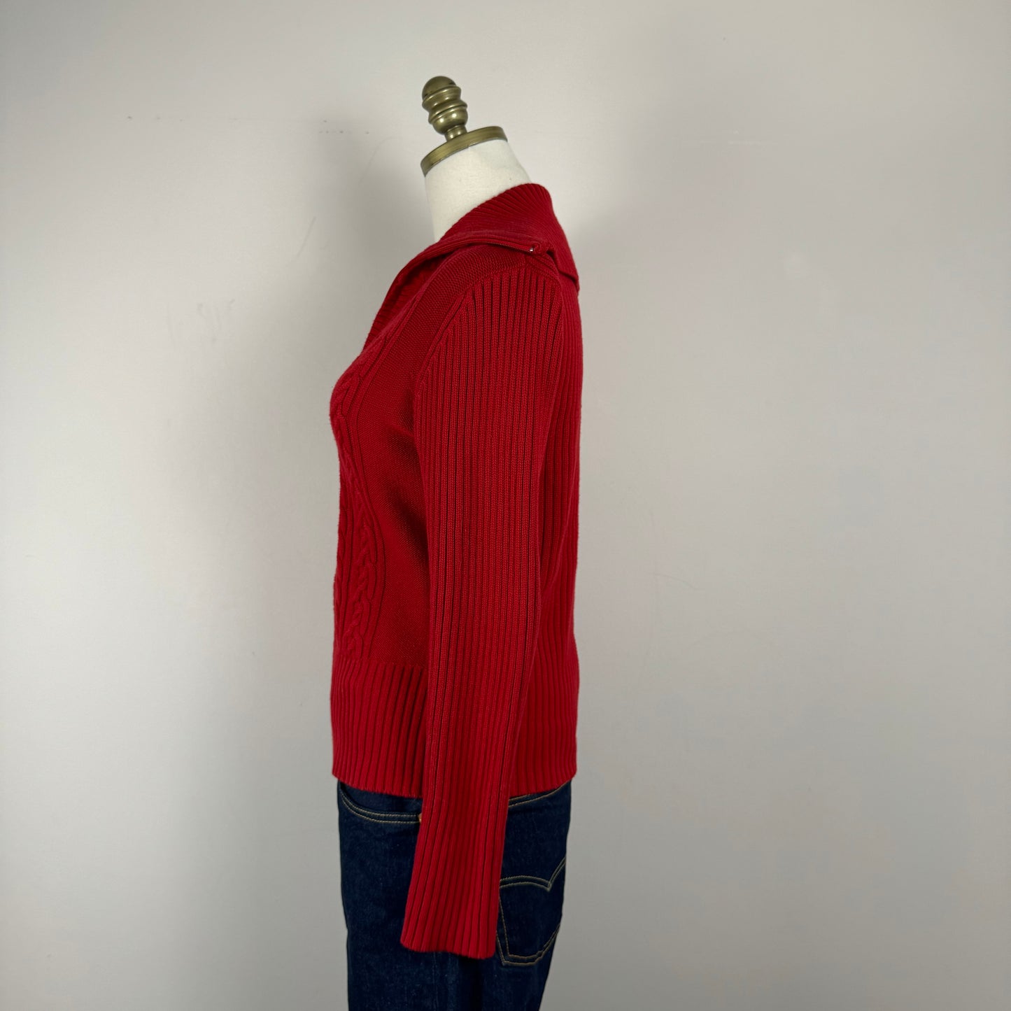 Vintage Red Double Zip Cable Knit Sweater