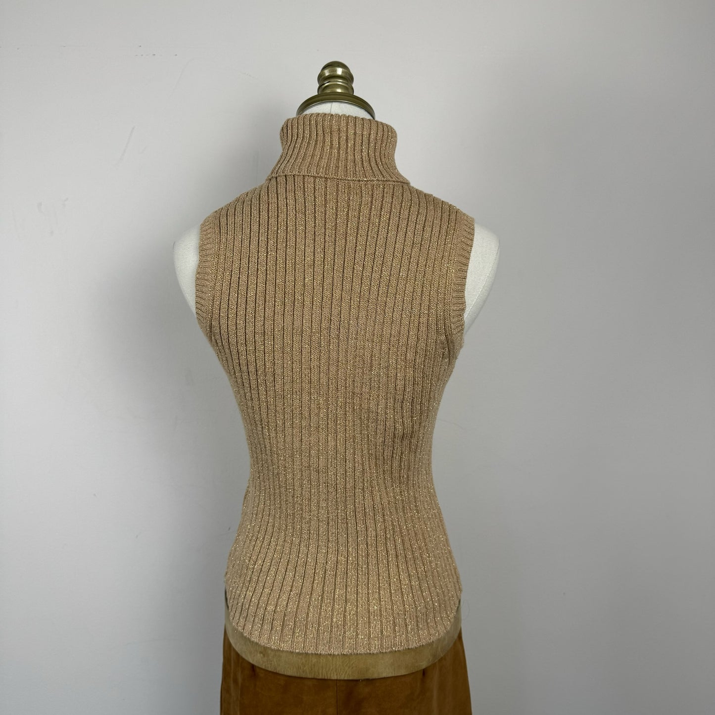 Beige Sleeveless Knit Turtleneck Top