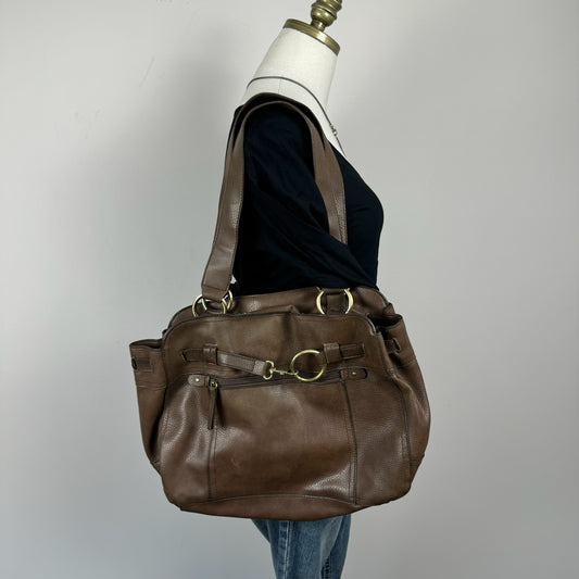 Boho Brown Gold Buckle Leather Shoulder bag.