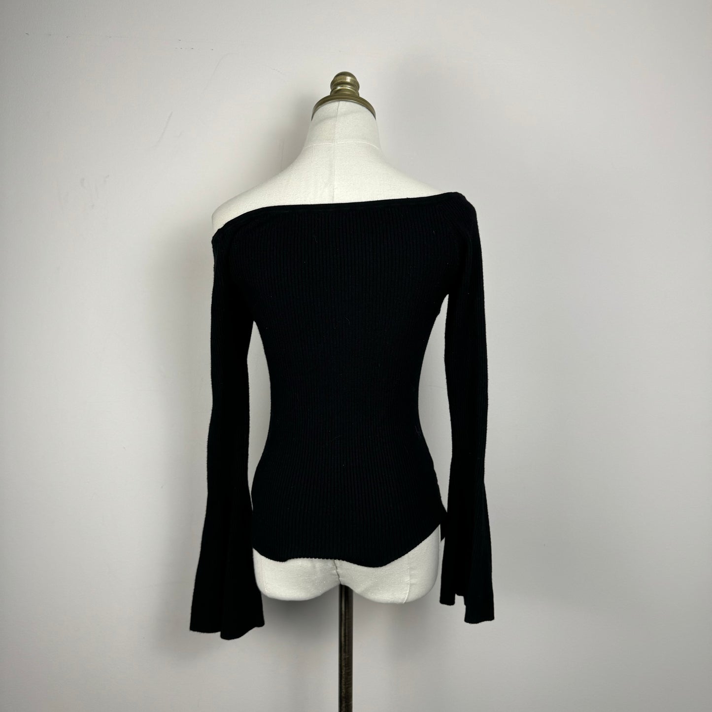 Guess Black Fitted Off Shoulder Bell Sleeve Sweater