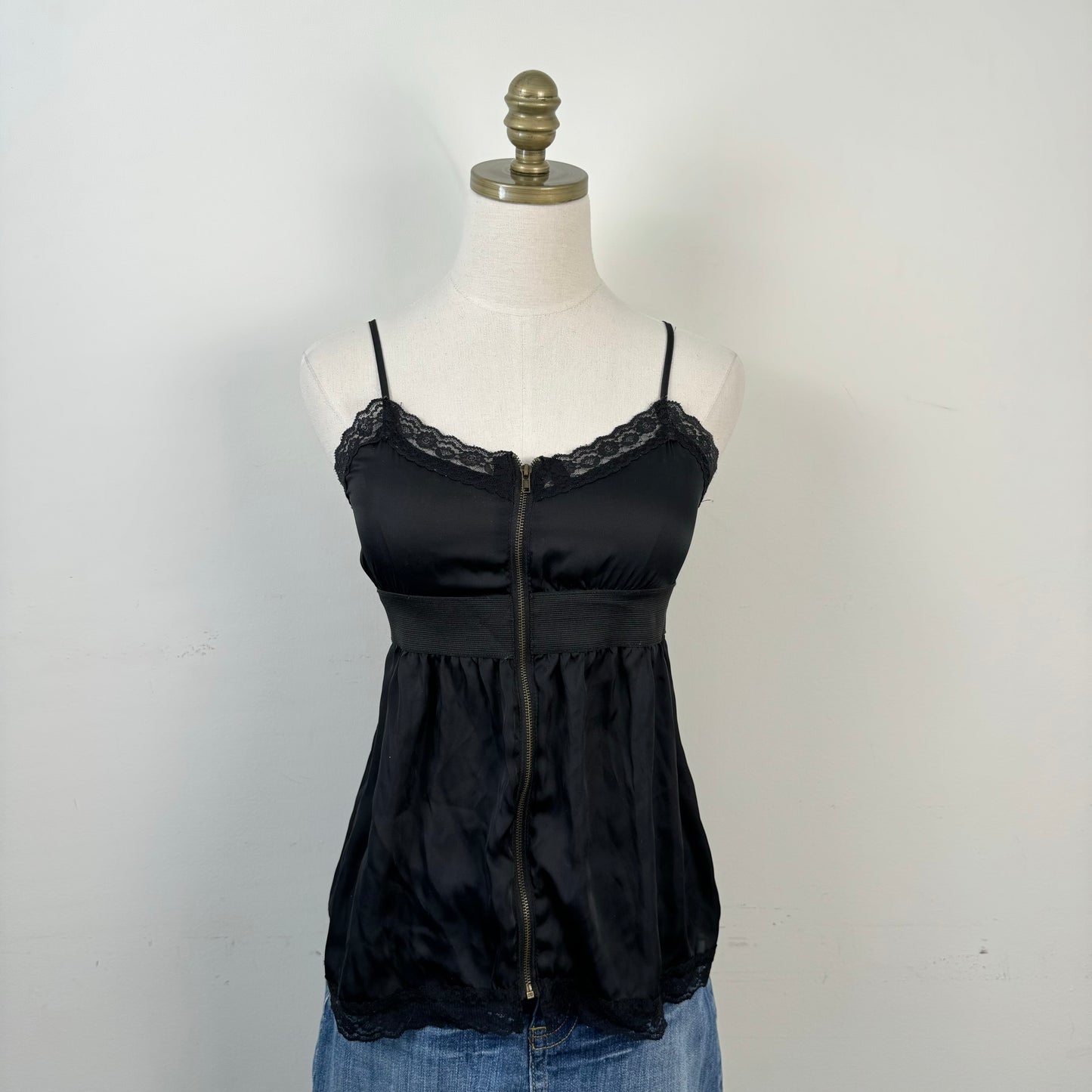 Black Satin Lace Babydoll Top