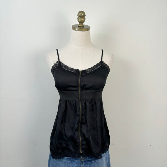 Black Satin Lace Babydoll Top