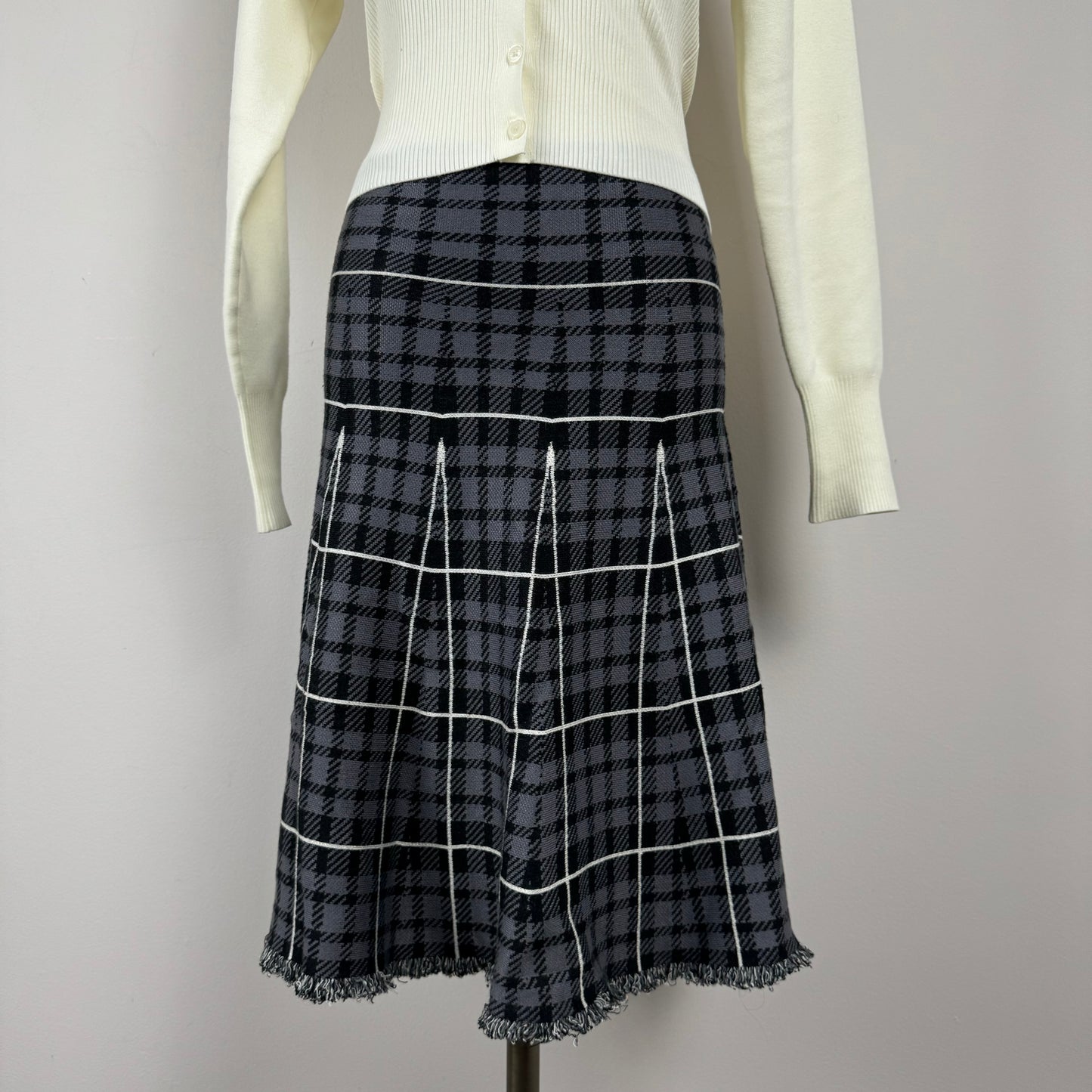 Vintage Plaid Knit Midi Skirt