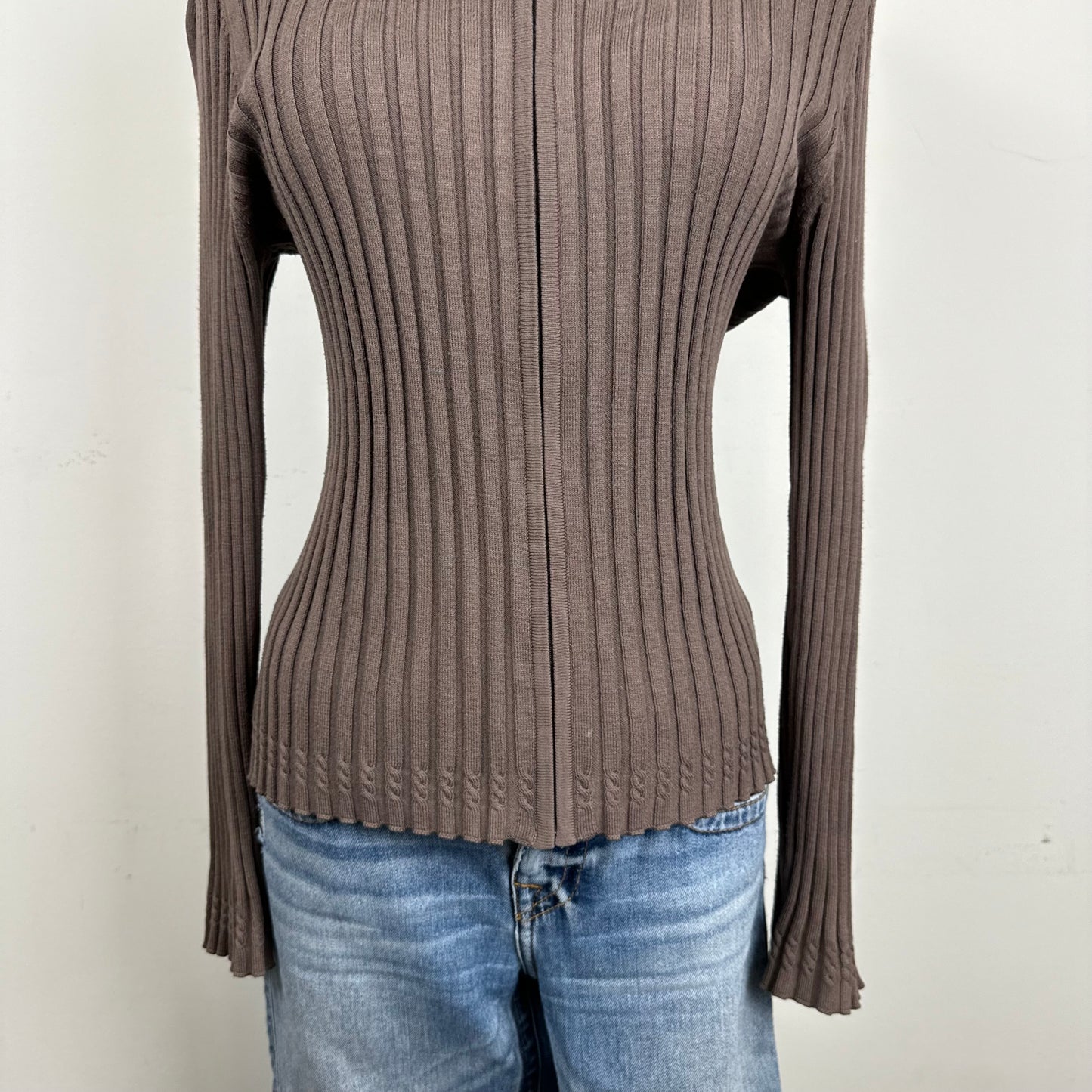 Mocha Brown Fitted Zip Up Sweater