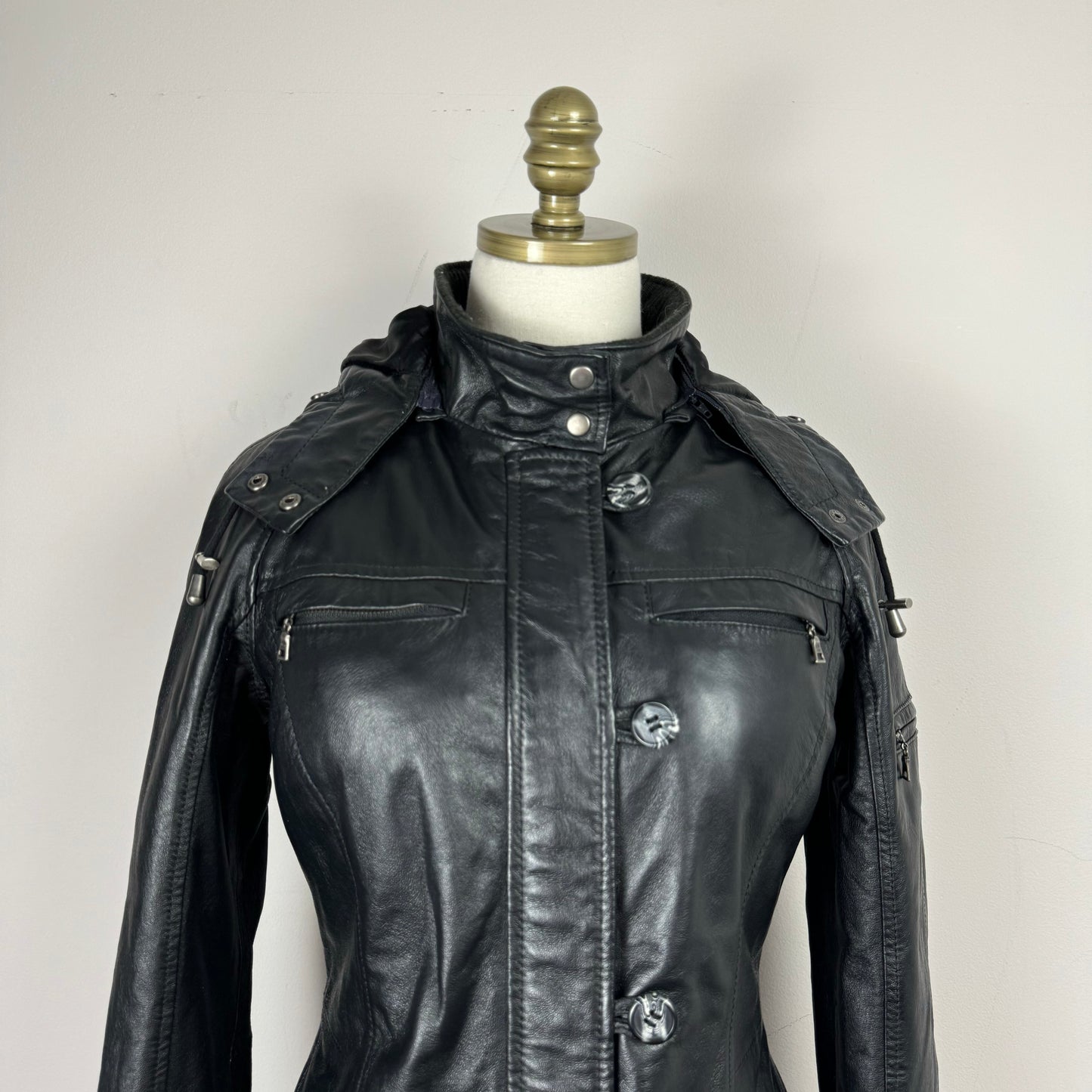 Danier Long Black Leather Jacket