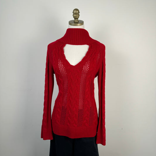 Red Cable Knit Bell Sleeve Sweater