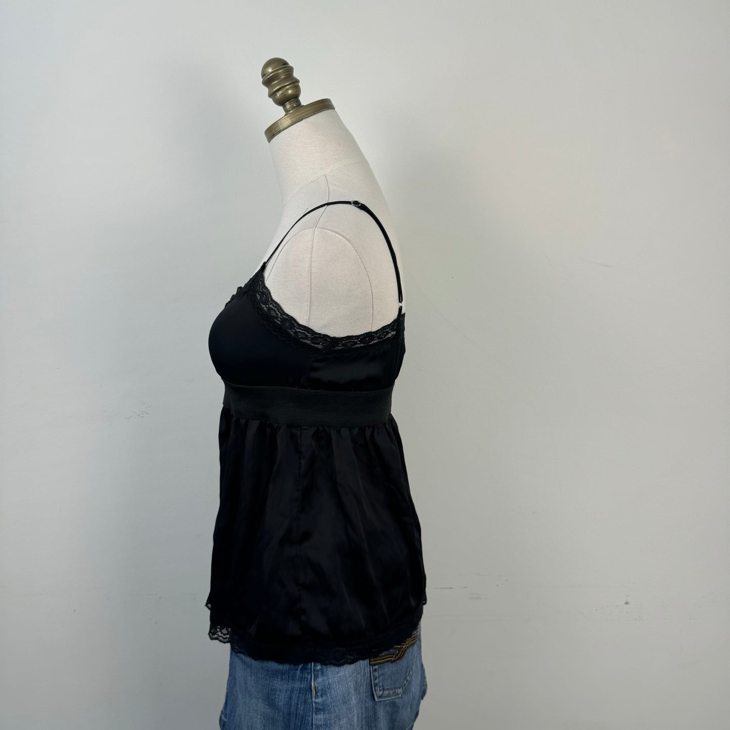 Black Satin Lace Babydoll Top