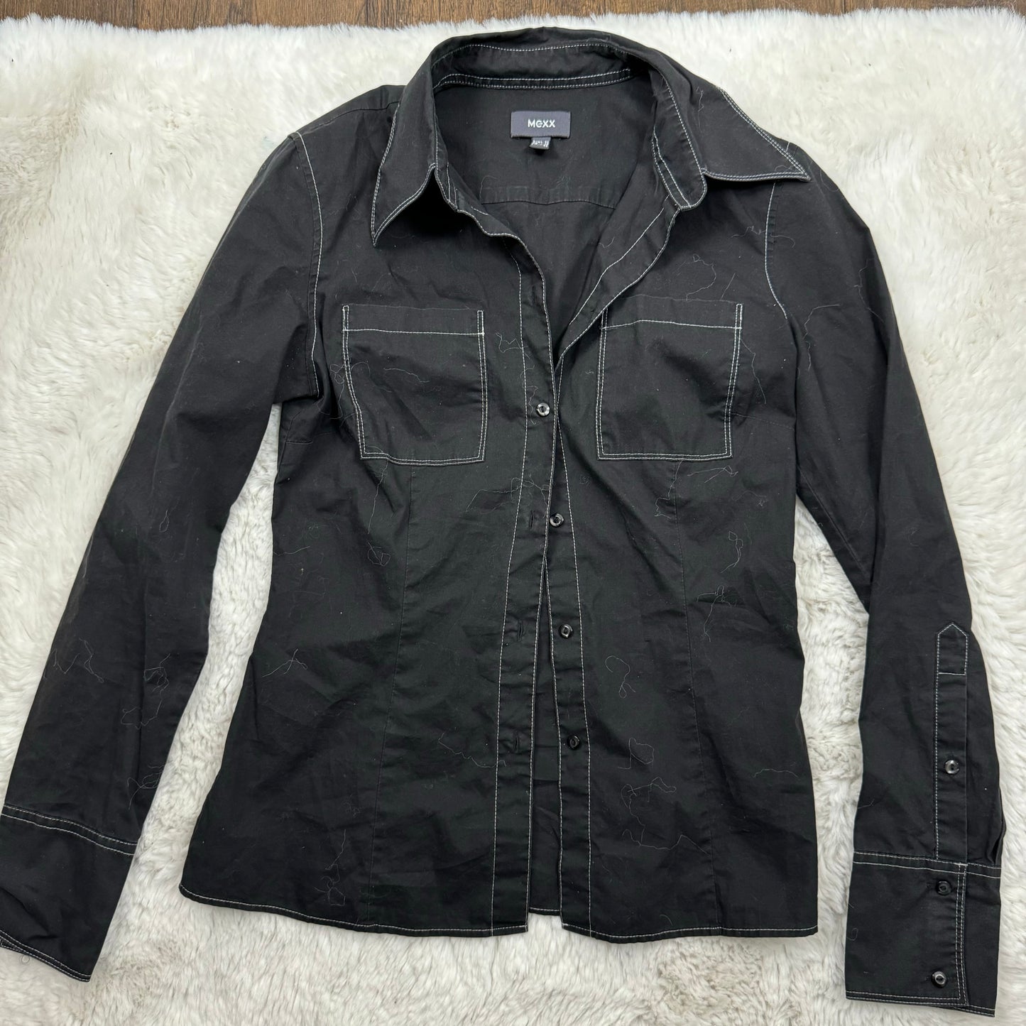 Black Contrast Stitch Fitted Button Up Shirt