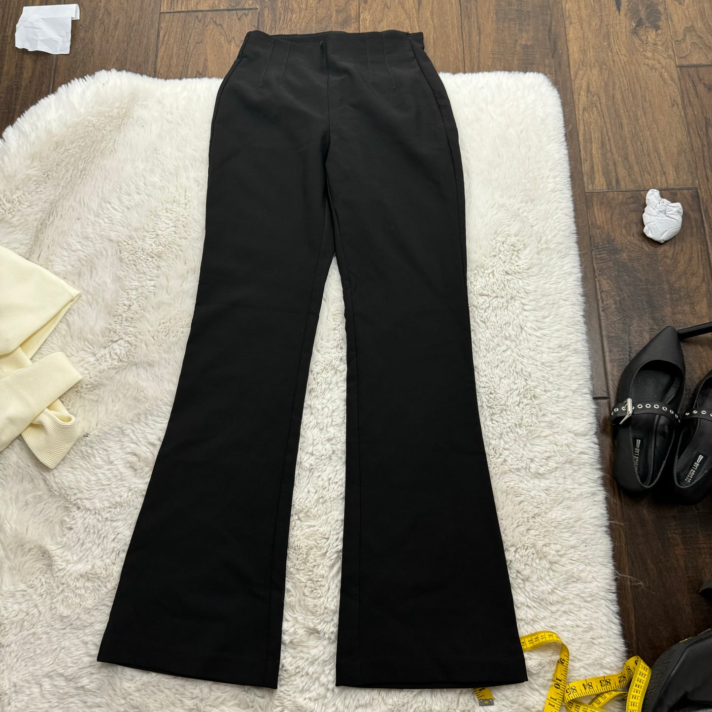 Black Flared Low Rise Office Siren Trousers