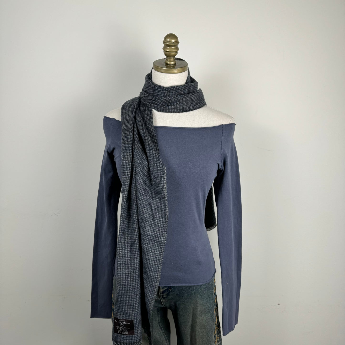 Grey Plaid Soft Knit Scarf