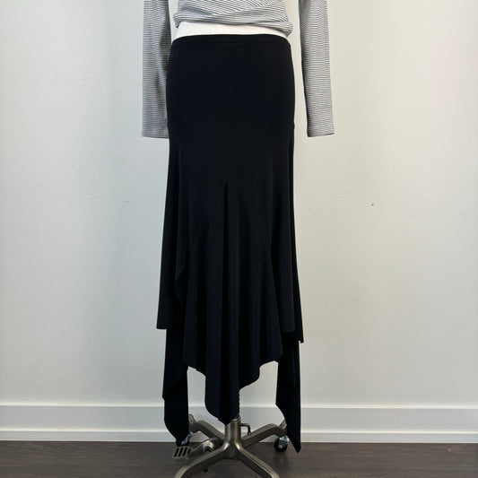 Vintage Black Asymmetric Midi Skirt